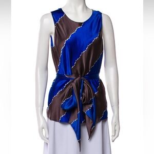 Chanel 2005 Silk Blue/Brown Top With Tie Size 40